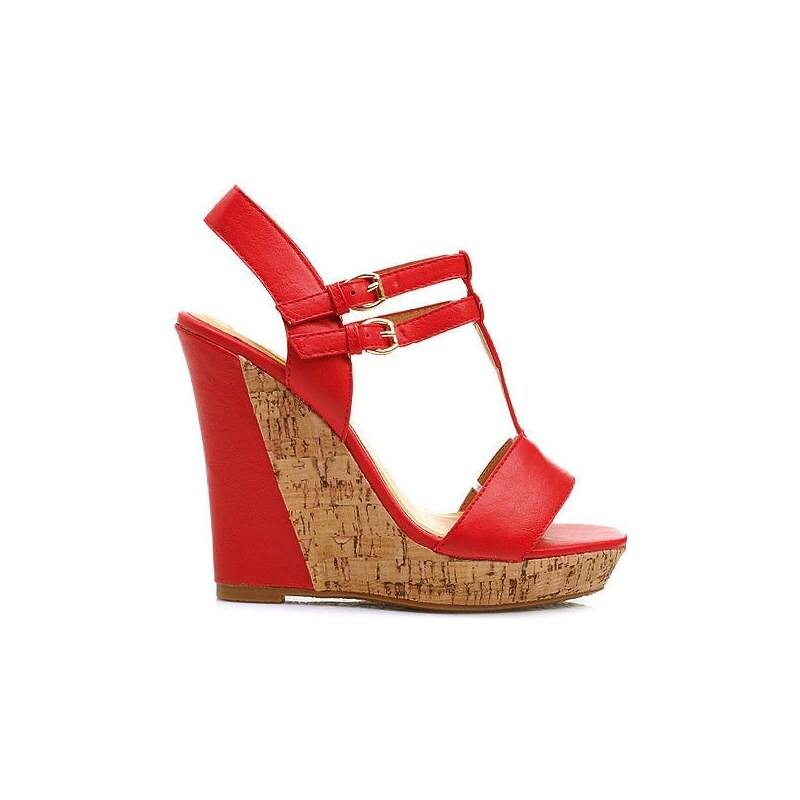 WILADY Pohádkové červené sandály na vysokém klínku - 929-85R