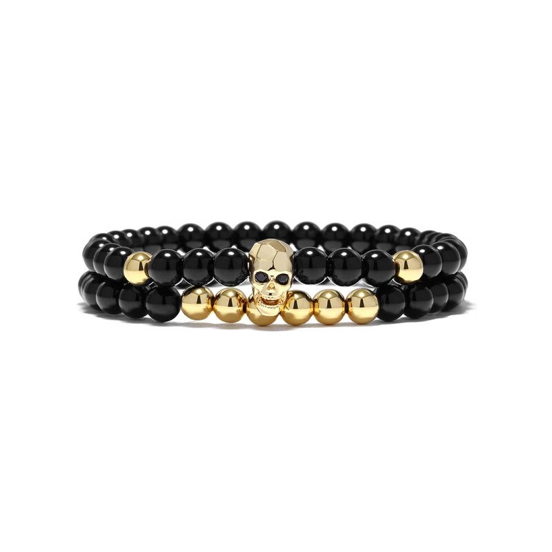 Daniel Dawson Pánský dvojitý náramek Gold Skull - lebka