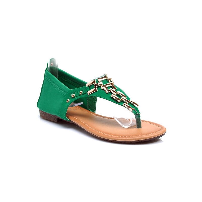 SERGIO TODZI Kouzelné zelené sandály se zlatým zdobným řetízkem - T026GR