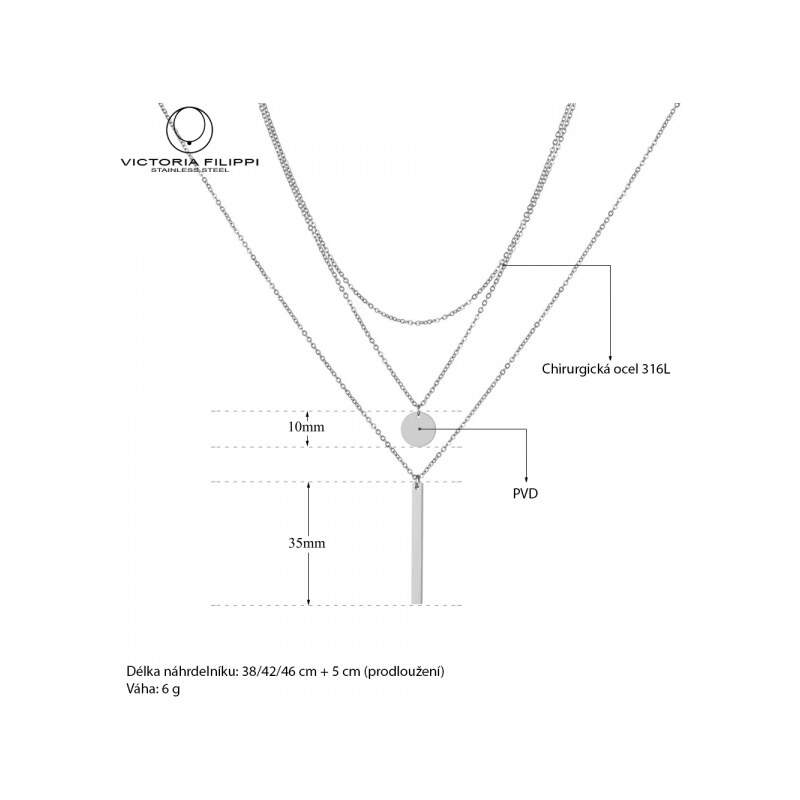 Victoria Filippi Stainless Steel Trojitý ocelový náhrdelník Francisco - chirurgická ocel