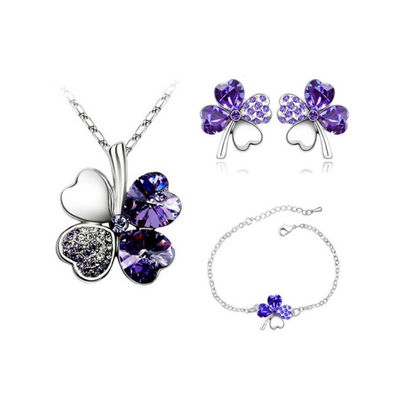 Sisi Jewelry Souprava náhrdelníku, náušnic a náramku Čtyřlístek