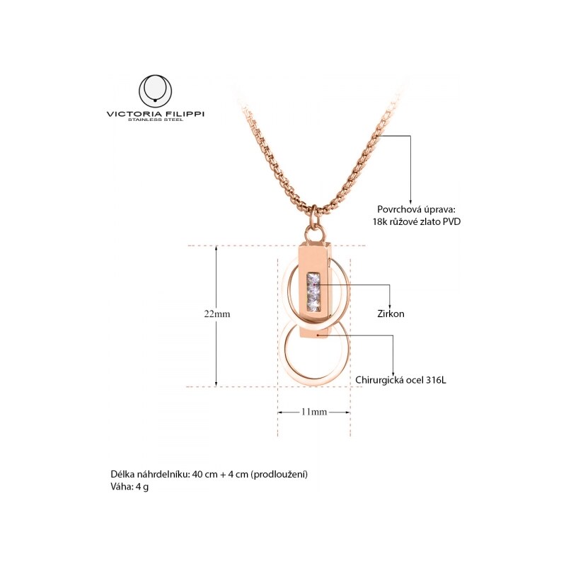 Victoria Filippi Stainless Steel Ocelový náhrdelník se zirkony Juliana Champagne - chirurgická ocel
