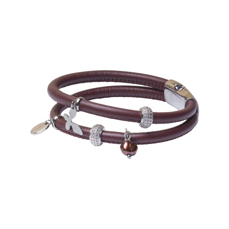 Gaura Pearls Náramek Sola - přírodní kůže, chirurgická ocel, řiční 86396474