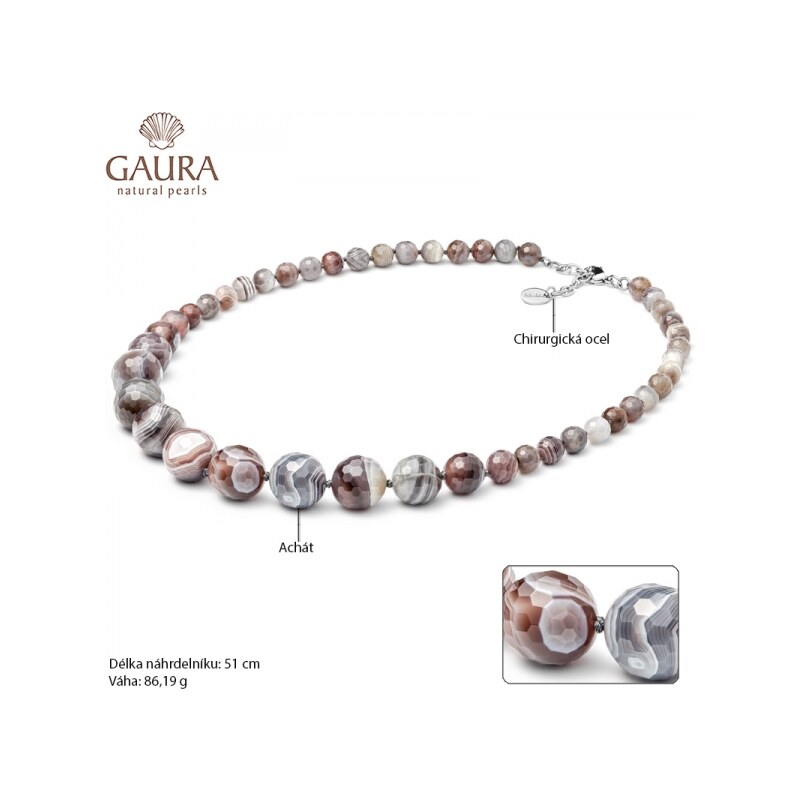 Gaura Pearls Náhrdelník Miquela s přírodním Achátem