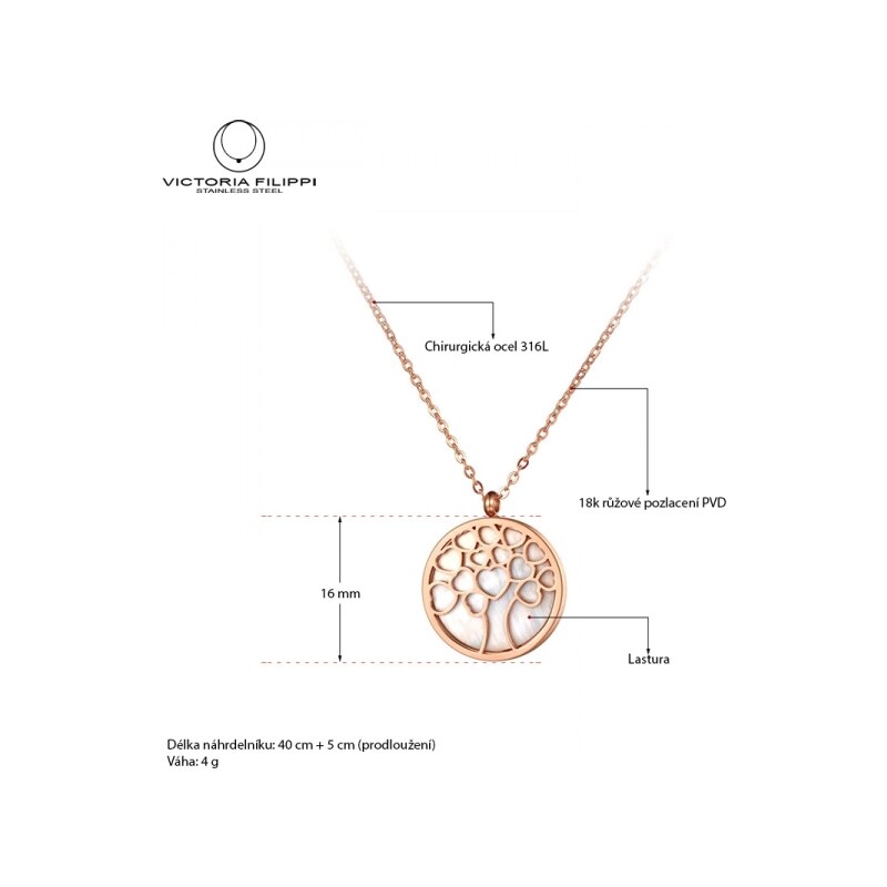 Victoria Filippi Stainless Steel Ocelový náhrdelník Lucia Gold - chirurgická ocel, strom života