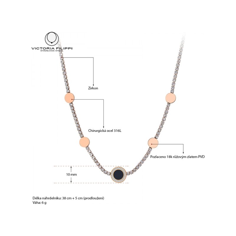 Victoria Filippi Stainless Steel Ocelový náhrdelník se zirkony Diona Gold - chirurgická ocel