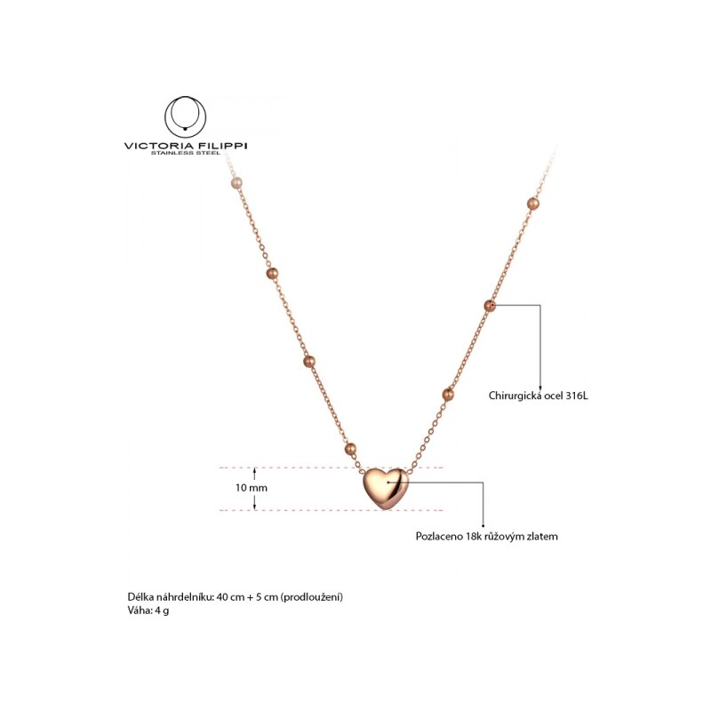 Victoria Filippi Stainless Steel Ocelový náhrdelník Alejandra Gold - chirurgická ocel, srdce