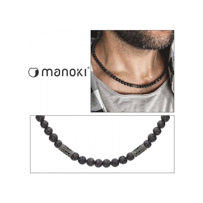 Manoki Pánský korálkový náhrdelník Claudio - 6 mm lávový kámen, etno styl
