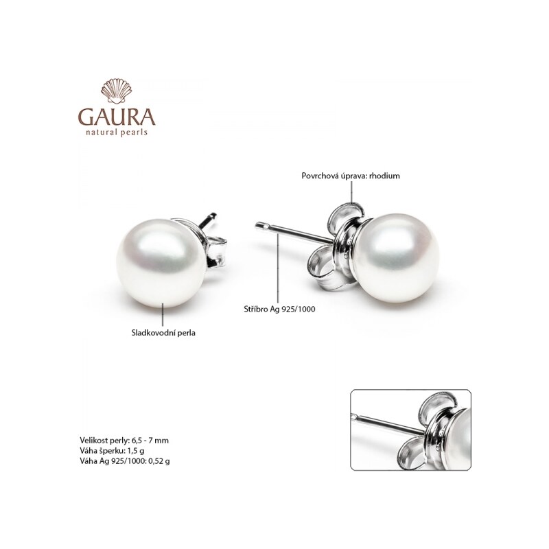 Gaura Pearls Náušnice s levandulovou 6,5-7 mm perlou Phoebe III, stříbro 925/1000