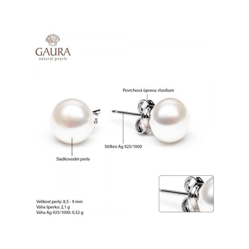 Gaura Pearls Náušnice s růžovou 8.5-9 mm říční perlou Stephanie I, stříbro 925/1000