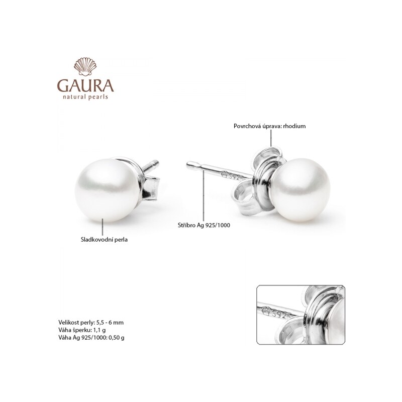 Gaura Pearls Náušnice s černou 5.5-6 mm říční perlou Chloe III, stříbro 925/1000