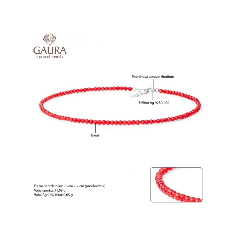 Gaura Pearls Korálový náhrdelník Nania - přírodní Korál, stříbro 925/1000