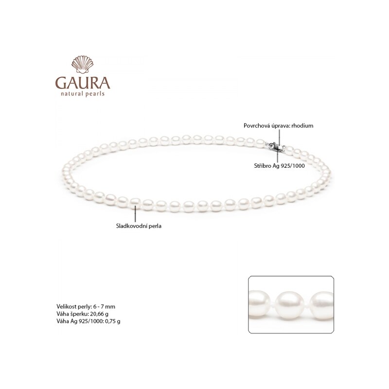 Gaura Pearls Perlový náhrdelník Carina - sladkovodní perla, stříbro 925/1000