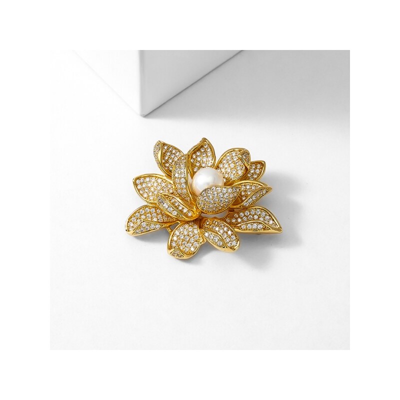 Éternelle Brož s perlou a zirkony Lotus - lotosový květ 59588356