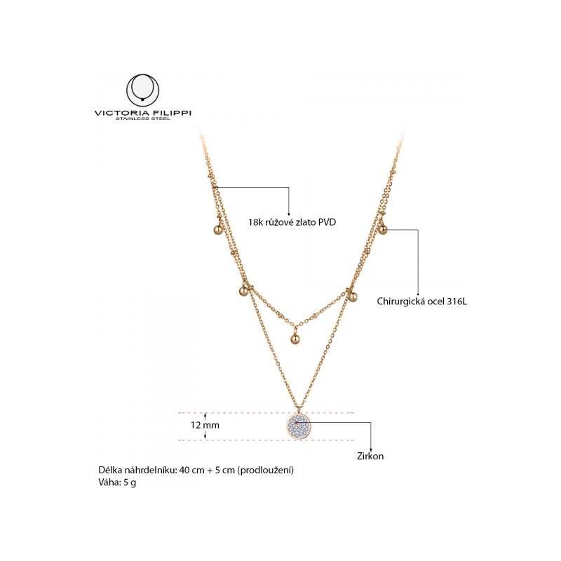 Victoria Filippi Stainless Steel Ocelový náhrdelník Kaye Gold - chirurgická ocel