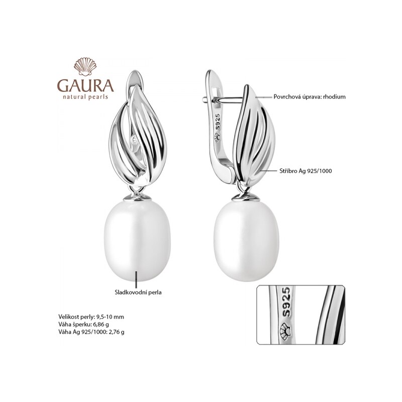 Gaura Pearls Stříbrné náušnice s bílou řiční perlou Lydia