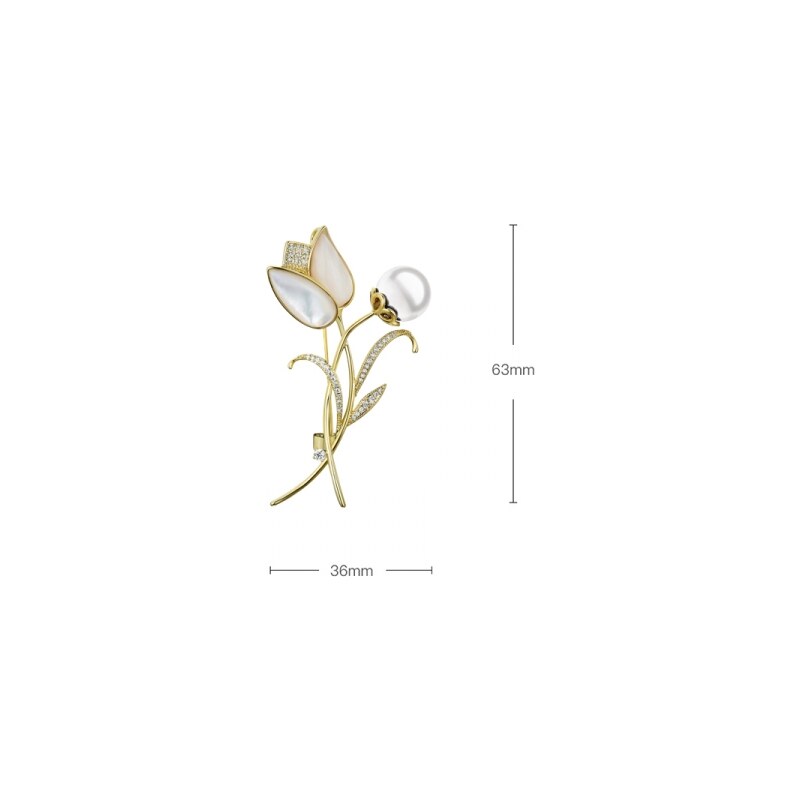 Éternelle Brož s bílou perlou a zirkony Emidia - květina