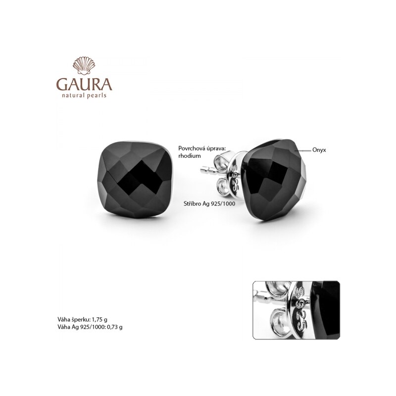 Gaura Pearls Stříbrné náušnice s onyxem Caitlin, stříbro 925/1000