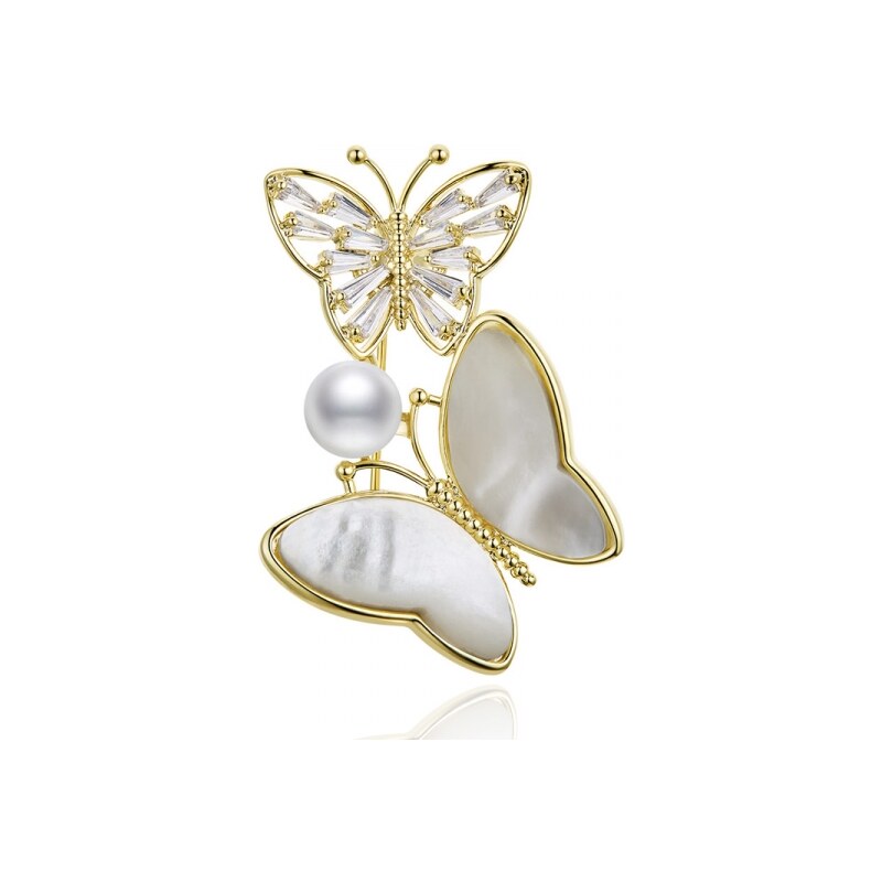Éternelle Brož s perlou a krystaly Katie - motýl