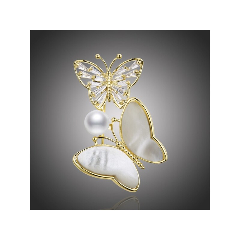 Éternelle Brož s perlou a krystaly Katie - motýl 64115056