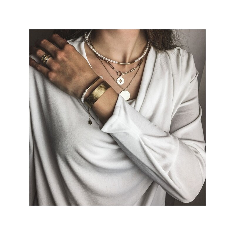 Manoki Perlový náhrdelník Ava Gold - chirurgická ocel, sladkovodní perla