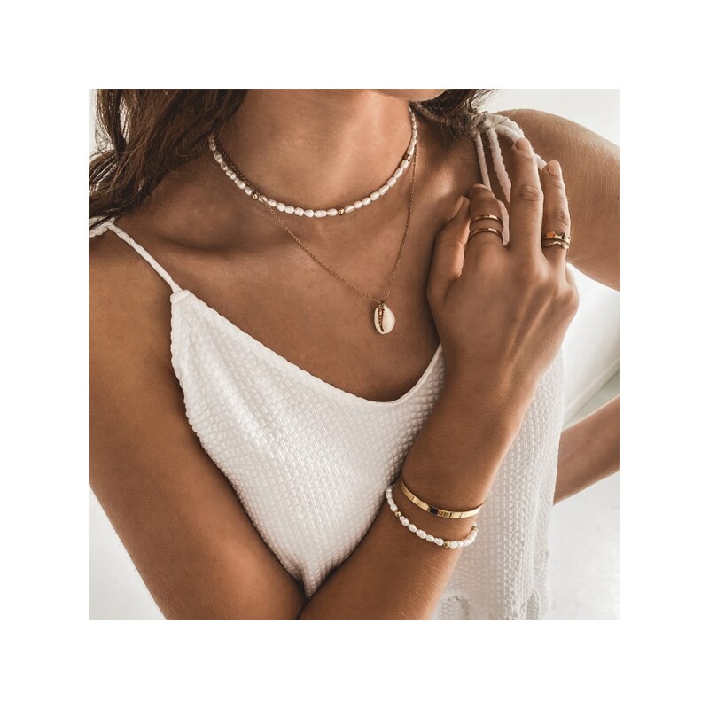 Manoki Perlový choker náhrdelník Zarina Gold - chirurgická ocel, perla