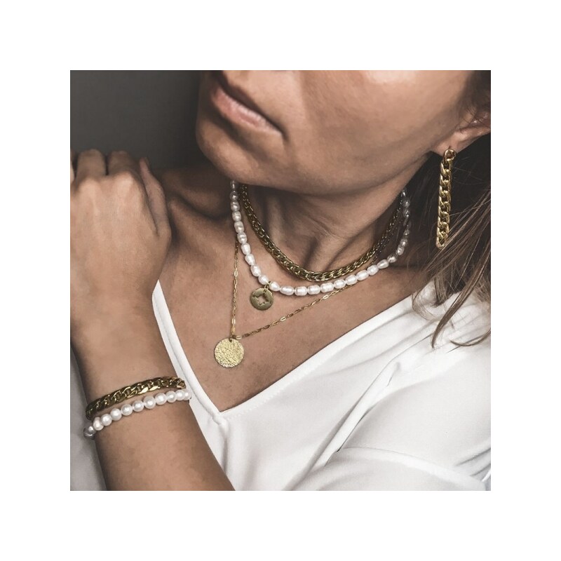 Manoki Perlový náramek Antonella Gold - řiční perla, chirurgická ocel
