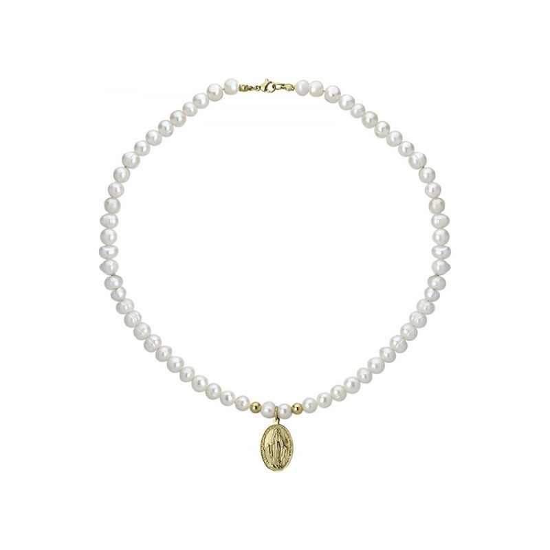 Manoki Perlový náhrdelník Celeste Gold - medailonek Panna Maria 64332163