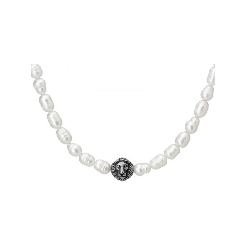 Manoki Pánský perlový náhrdelník Jaime - přírodní perla, ocelový lev