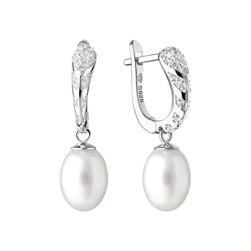 Gaura Pearls Stříbrné náušnice s perlou a zirkony Lucy, stříbro 925 90184642