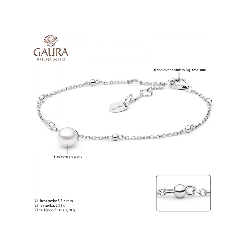 Gaura Pearls Stříbrný náramek s perlou Kirsty - stříbro 925/1000