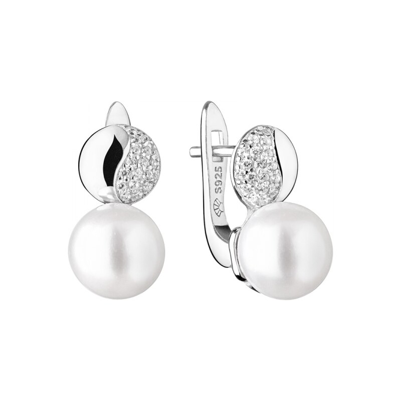 Gaura Pearls Stříbrné náušnice s řiční perlou a zirkony Becky, stříbro 82775394