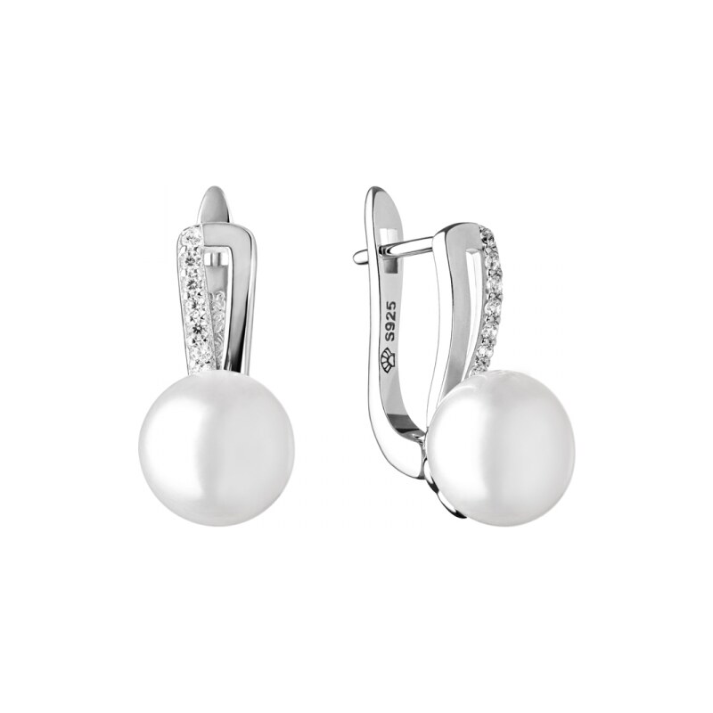 Gaura Pearls Stříbrné náušnice s 9-9.5 mm perlou a zirkony Jade, 64445290