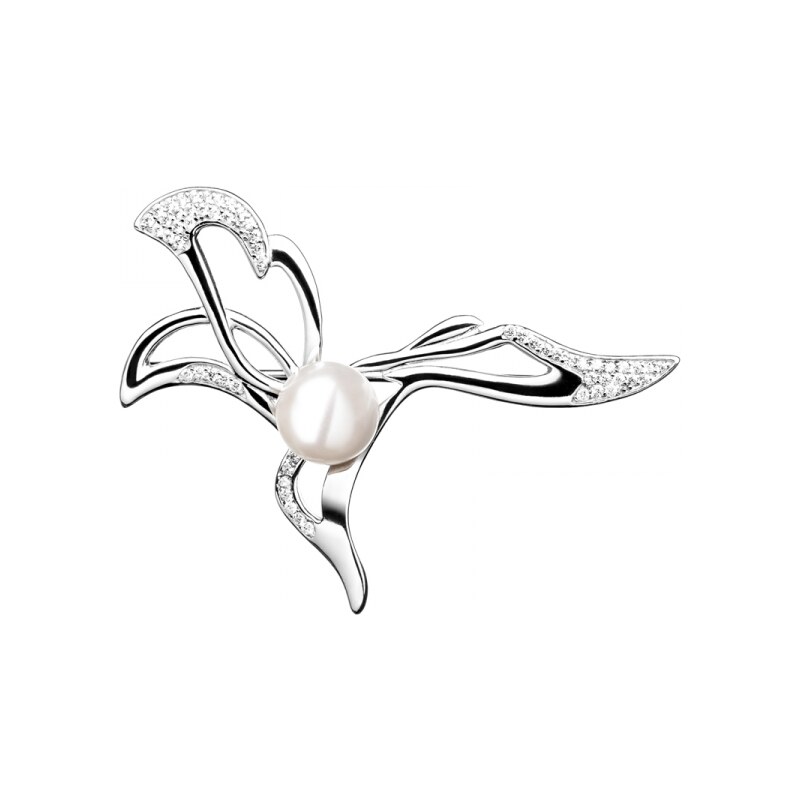 Gaura Pearls Stříbrná brož s řiční perlou a zirkony Daisy, stříbro 925 64744062