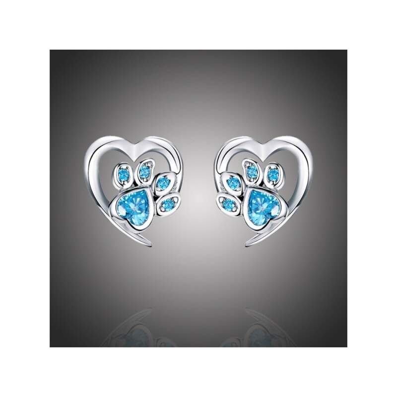 GRACE Silver Jewellery Stříbrné náušnice se zirkony modrá Psí Tlapka, 64749507