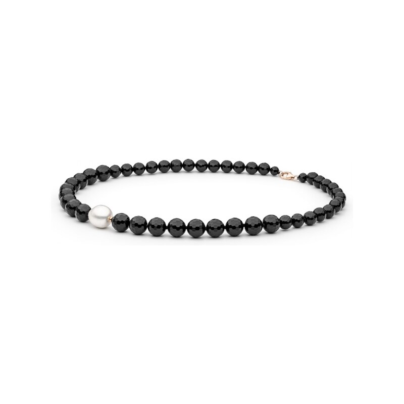 Gaura Pearls Perlový náhrdelník Brunela - edisonova perla, onyx, stříbro 925/1000