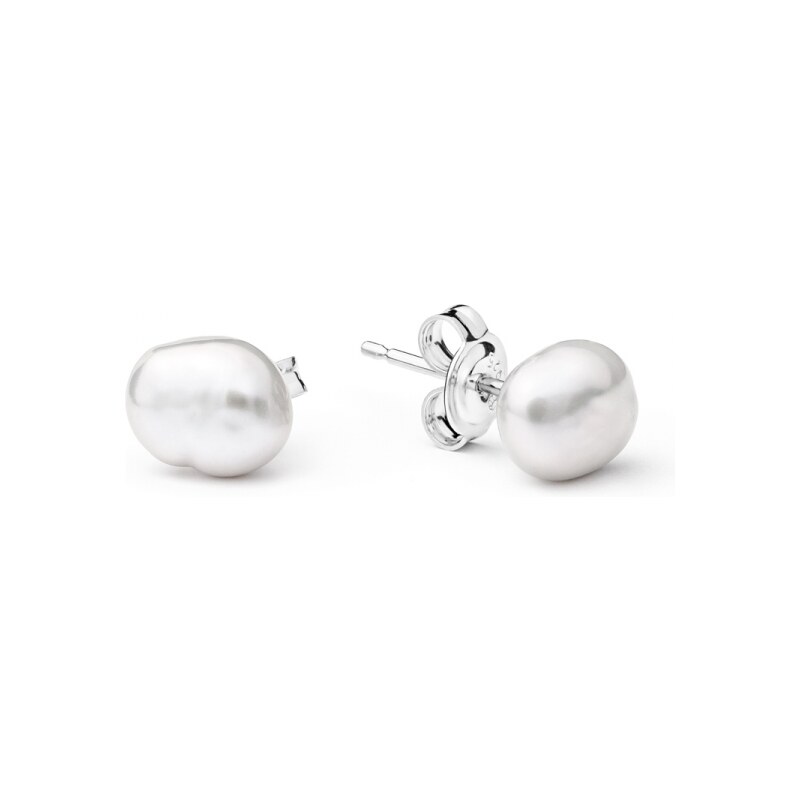 Gaura Pearls Stříbrné náušnice s bílou říční perlou Sophie, stříbro 925/1000