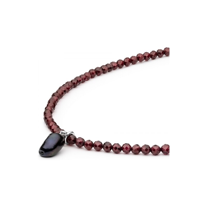 Gaura Pearls Korálkový náhrdelník Luz - keshi perla, granát, stříbro 925/1000