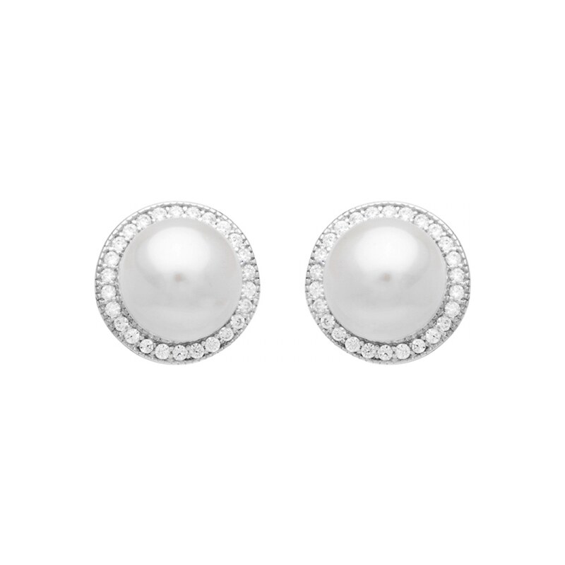 Gaura Pearls Stříbrné náušnice s 9.5-10 mm perlou a zirkony Betanie, 65754362