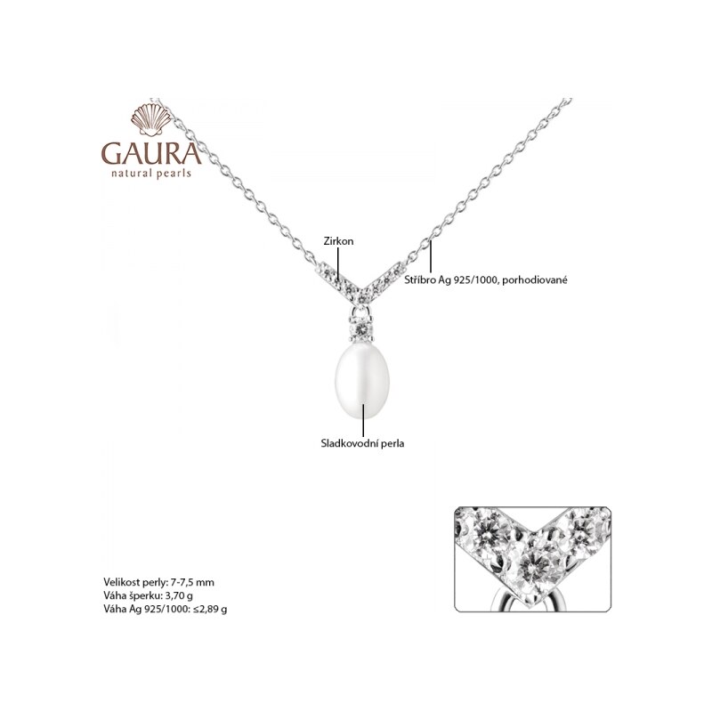 Gaura Pearls Stříbrný náhrdelník se sladkovodní perlou Doria - stříbro 925/1000