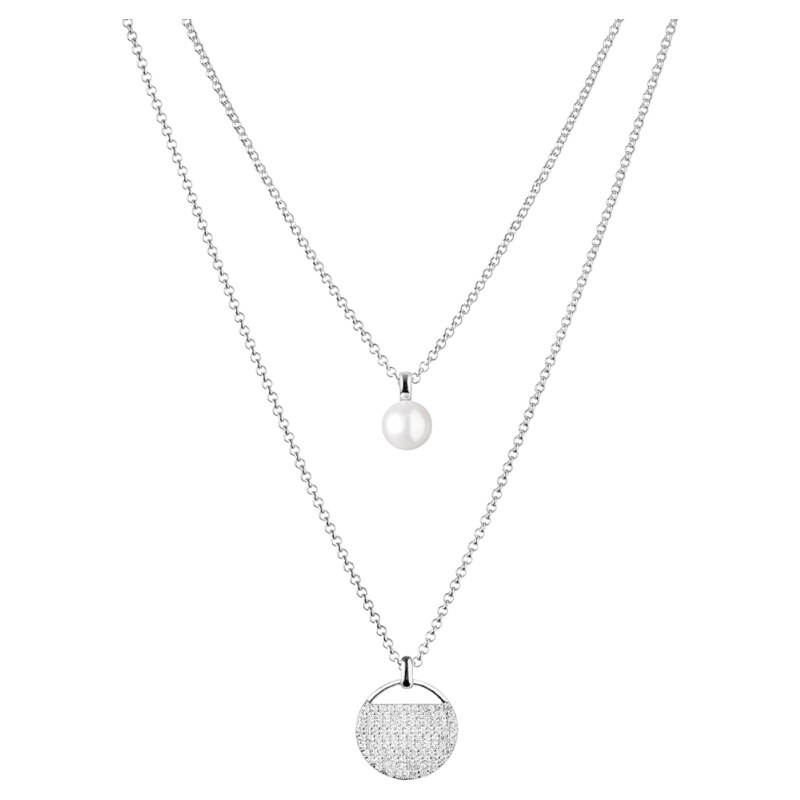 Gaura Pearls Stříbrný náhrdelník s perlou a zirkony Enrica - říční perla, stříbro 925/1000