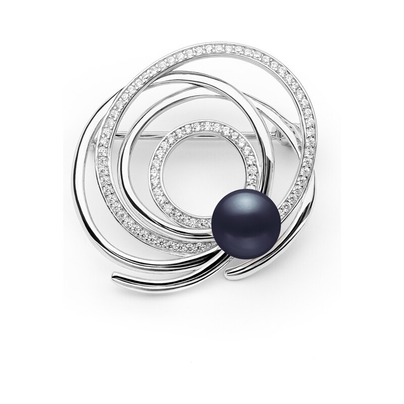 Gaura Pearls Stříbrná brož s černou perlou a zirkony Nicola, stříbro 67760723