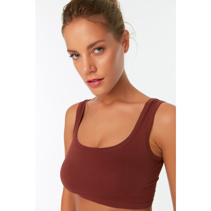 Trendyol Brown Seamless/Seamless Pile Sports Bra with Light Support/Shaping Sports Bra