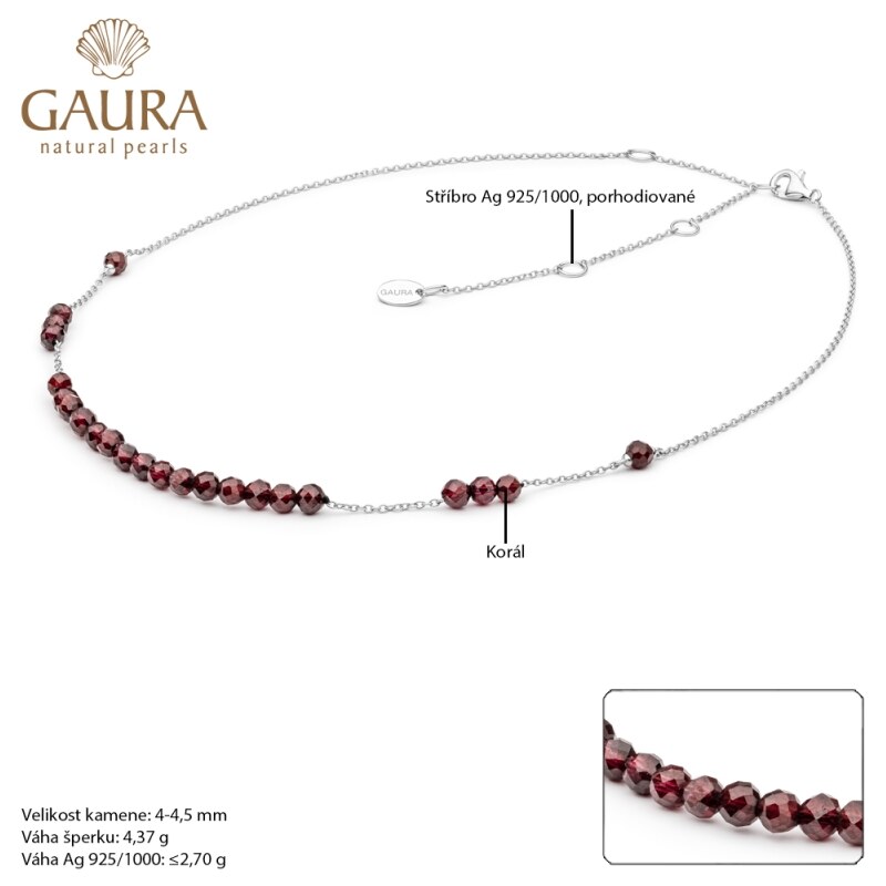 Gaura Pearls Stříbrný náhrdelník s granáty Dalia - granát, stříbro 925/1000