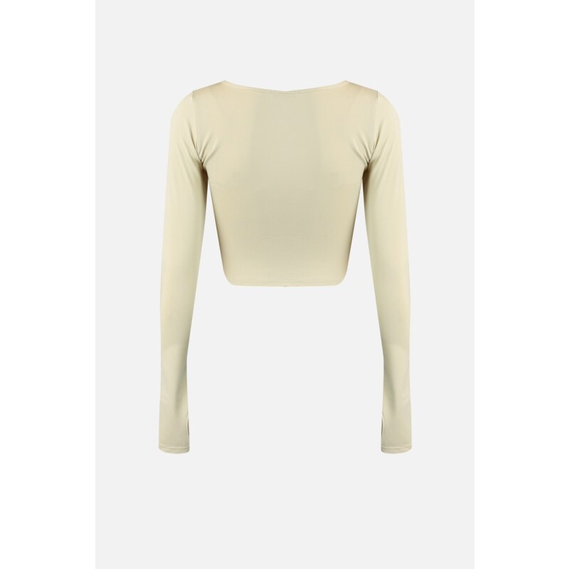 Trendyol Stone Crop Window/Cut Out and Thumb Hole Detailed Knitted Sports Top/Blouse