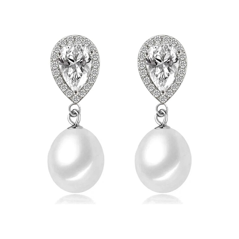 GRACE Silver Jewellery Stříbrné náušnice se zirkony a říční perlou Loreana, stříbro 925/1000