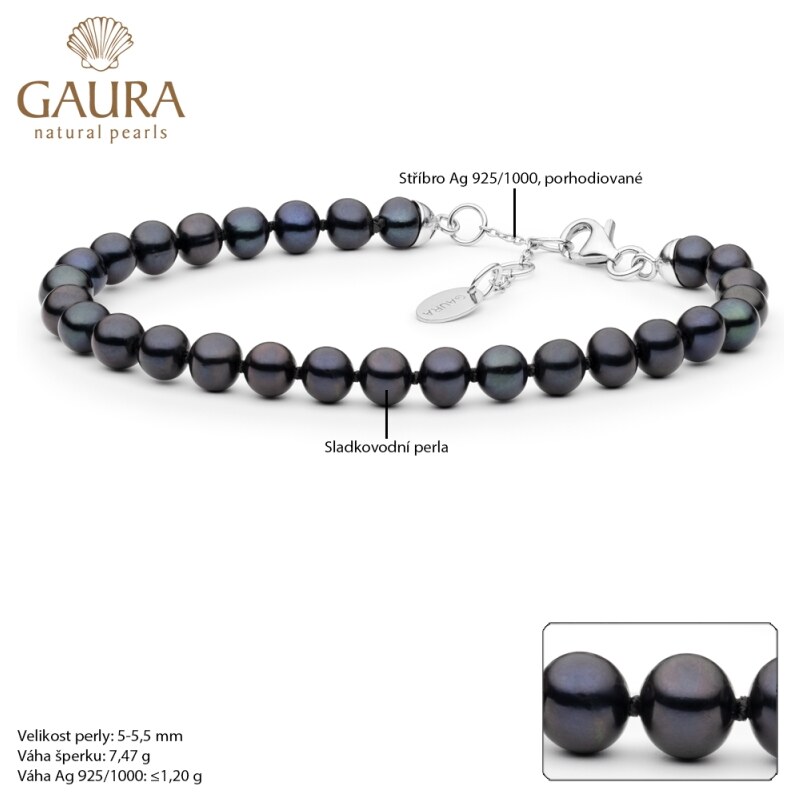 Gaura Pearls Perlový náramek Leola - stříbro 925/1000, 5-5,5 mm říční perla