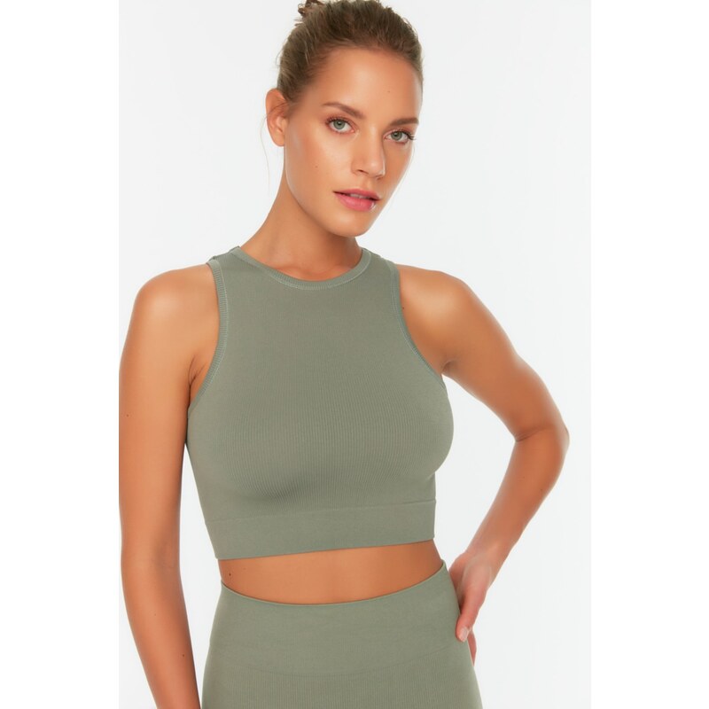 Trendyol Khaki Seamless/Seamless Lightly Supported/Shaping Knitted Sports Bra