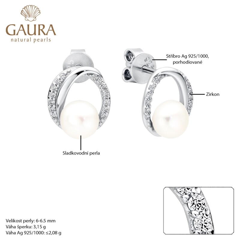 Gaura Pearls Stříbrné náušnice s bílou 6-6.5 mm perlou Bambino, stříbro 925/1000