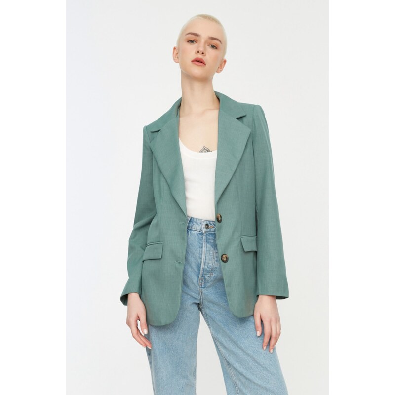 Trendyol Mint Plain Belted Blazer Jacket